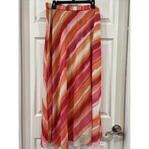 Chicos 3 Tie Dye Sheer Chiffon Maxi Skirt Side Slit Pull On Elastic Waist XL
